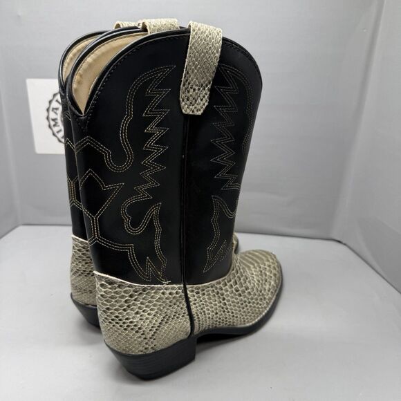 Texas USA Flag Snakeskin Print Cowboy Western Boots Men’s Size 4D Black Exotic